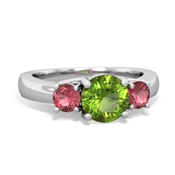 Peridot Three Stone Round Trellis 14K White Gold ring R4018