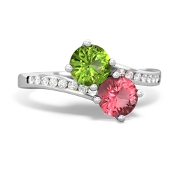 Peridot Channel Set Two Stone 14K White Gold ring R5303