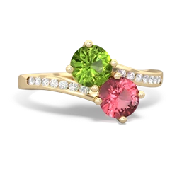 Peridot Channel Set Two Stone 14K Yellow Gold ring R5303