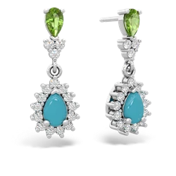 Peridot Halo Pear Dangle 14K White Gold earrings E1882