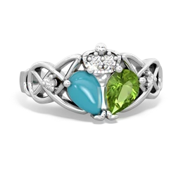 Peridot 'One Heart' Celtic Knot Claddagh 14K White Gold ring R5322