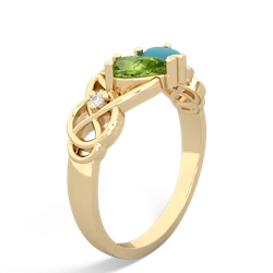 Peridot 'One Heart' Celtic Knot Claddagh 14K Yellow Gold ring R5322