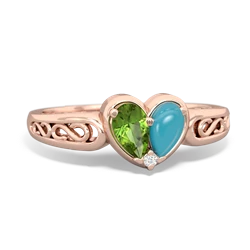 Peridot Filligree 'One Heart' 14K Rose Gold ring R5070