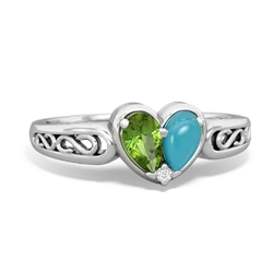 Peridot Filligree 'One Heart' 14K White Gold ring R5070