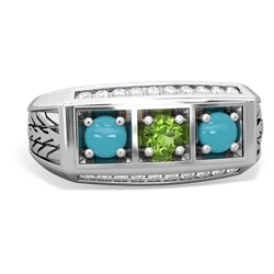 Peridot Three Stone Tire Tread Men's 14K White Gold ring R0520