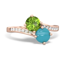 Peridot Channel Set Two Stone 14K Rose Gold ring R5303