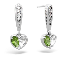 Peridot Filligree Heart 14K White Gold earrings E5070