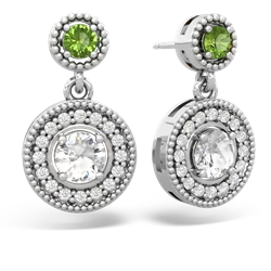 Peridot Halo Dangle 14K White Gold earrings E5319