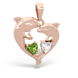 Peridot Dolphin Heart 14K Rose Gold pendant P5820