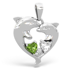 Peridot Dolphin Heart 14K White Gold pendant P5820