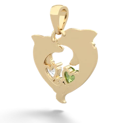 Peridot Dolphin Heart 14K Yellow Gold pendant P5820