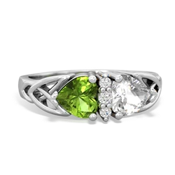 Peridot Celtic Knot Double Heart 14K White Gold ring R5040