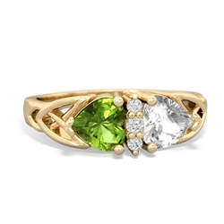 Peridot Celtic Knot Double Heart 14K Yellow Gold ring R5040