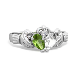 Peridot 'Our Heart' Claddagh 14K White Gold ring R2388