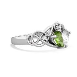 Peridot 'One Heart' Celtic Knot Claddagh 14K White Gold ring R5322