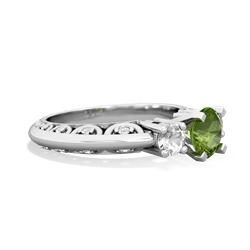 Peridot Art Deco Eternal Embrace Engagement 14K White Gold ring C2003