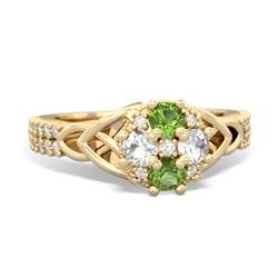 Peridot Celtic Knot Cluster Engagement 14K Yellow Gold ring R26443RD