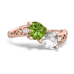 Peridot Snuggling Hearts 14K Rose Gold ring R2178