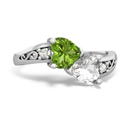 Peridot Snuggling Hearts 14K White Gold ring R2178