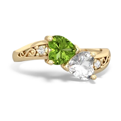 Peridot Snuggling Hearts 14K Yellow Gold ring R2178