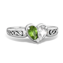 Peridot Filligree 'One Heart' 14K White Gold ring R5070