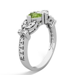 Peridot Diamond Butterflies 14K White Gold ring R5601