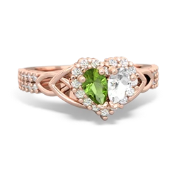 Peridot Celtic Knot Two Hearts As One 14K Rose Gold ring R2644HRT