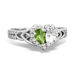 Peridot Celtic Knot Two Hearts As One 14K White Gold ring R2644HRT