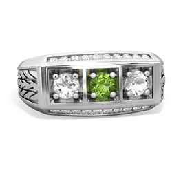 Peridot Three Stone Tire Tread Men's 14K White Gold ring R0520