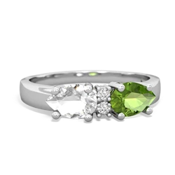 Peridot Pear Bowtie 14K White Gold ring R0865