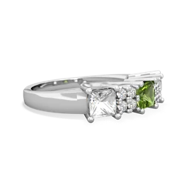 Peridot Three Stone Diamond Cluster 14K White Gold ring R2592