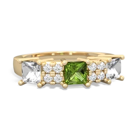 Peridot Three Stone Diamond Cluster 14K Yellow Gold ring R2592