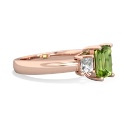 Peridot Three Stone Emerald-Cut Trellis 14K Rose Gold ring R4021