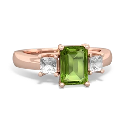 Peridot Three Stone Emerald-Cut Trellis 14K Rose Gold ring R4021