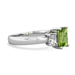 Peridot Three Stone Emerald-Cut Trellis 14K White Gold ring R4021