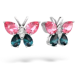 Lab Pink Sapphire Butterfly 14K White Gold earrings E2215