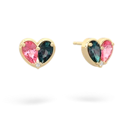 Lab Pink Sapphire 'Our Heart' 14K Yellow Gold earrings E5072