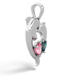 Lab Pink Sapphire Dolphin Heart 14K White Gold pendant P5820