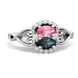 Lab Pink Sapphire Love Nest 14K White Gold ring R5860