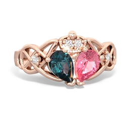 Lab Pink Sapphire 'One Heart' Celtic Knot Claddagh 14K Rose Gold ring R5322