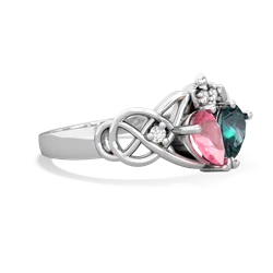 Lab Pink Sapphire 'One Heart' Celtic Knot Claddagh 14K White Gold ring R5322