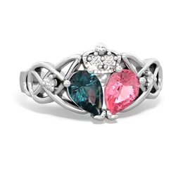 Lab Pink Sapphire 'One Heart' Celtic Knot Claddagh 14K White Gold ring R5322