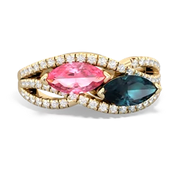 Lab Pink Sapphire Diamond Rivers 14K Yellow Gold ring R3070