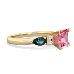 Lab Pink Sapphire 6Mm Princess Eternal Embrace Engagement 14K Yellow Gold ring C2002