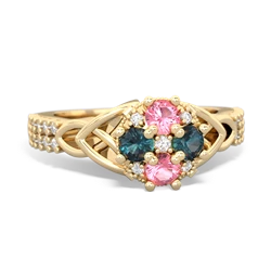 Lab Pink Sapphire Celtic Knot Cluster Engagement 14K Yellow Gold ring R26443RD