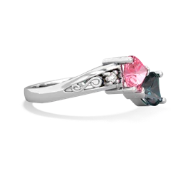 Lab Pink Sapphire Snuggling Hearts 14K White Gold ring R2178