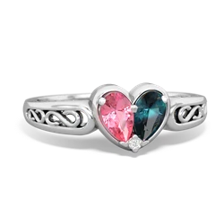 Lab Pink Sapphire Filligree 'One Heart' 14K White Gold ring R5070