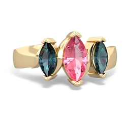 Lab Pink Sapphire Three Peeks 14K Yellow Gold ring R2433