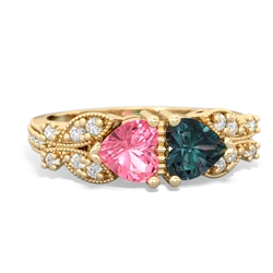 Lab Pink Sapphire Diamond Butterflies 14K Yellow Gold ring R5601