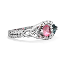 Lab Pink Sapphire Sparkling Celtic Knot 14K White Gold ring R2645